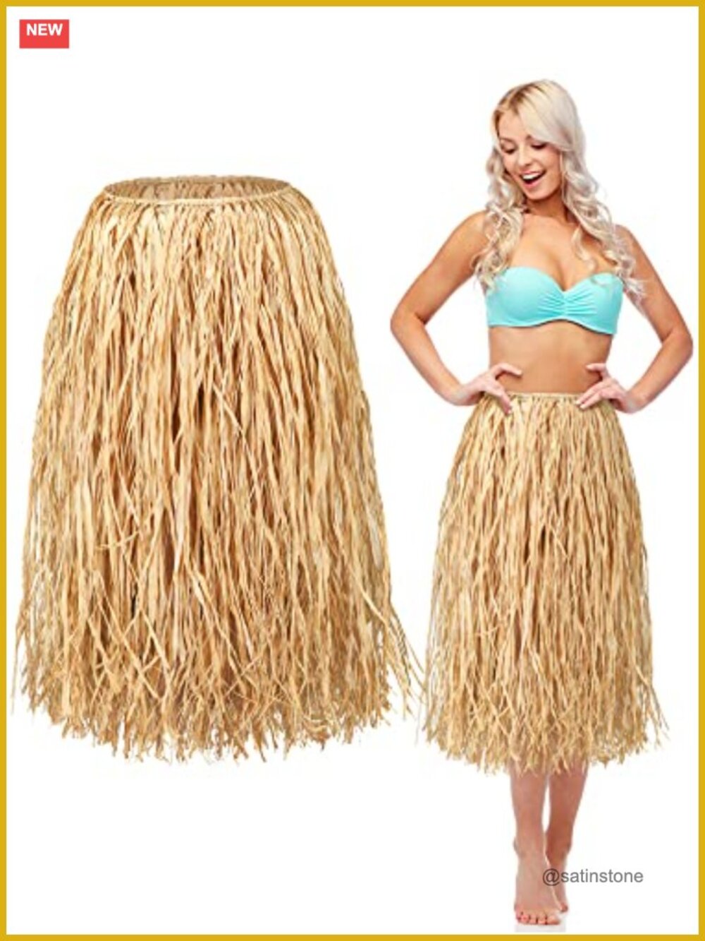 Natural Raffia Grass Hula Skirt for Luau Party Adult Dance Costume